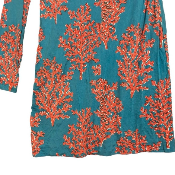 LILLY PULITZER Turquoise Coral Siesta One Sleeve Silk Blend Dress XS - Picture 7 of 10